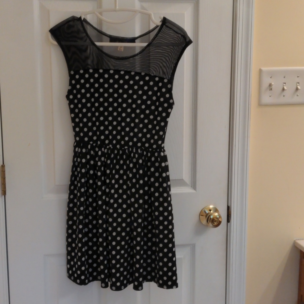 Blue Rain polka dot dress with mesh